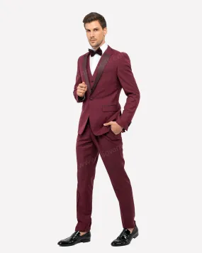 1 Button Peak Lapel Slim Fit Burgundy Tuxedo FF1PX V-1230