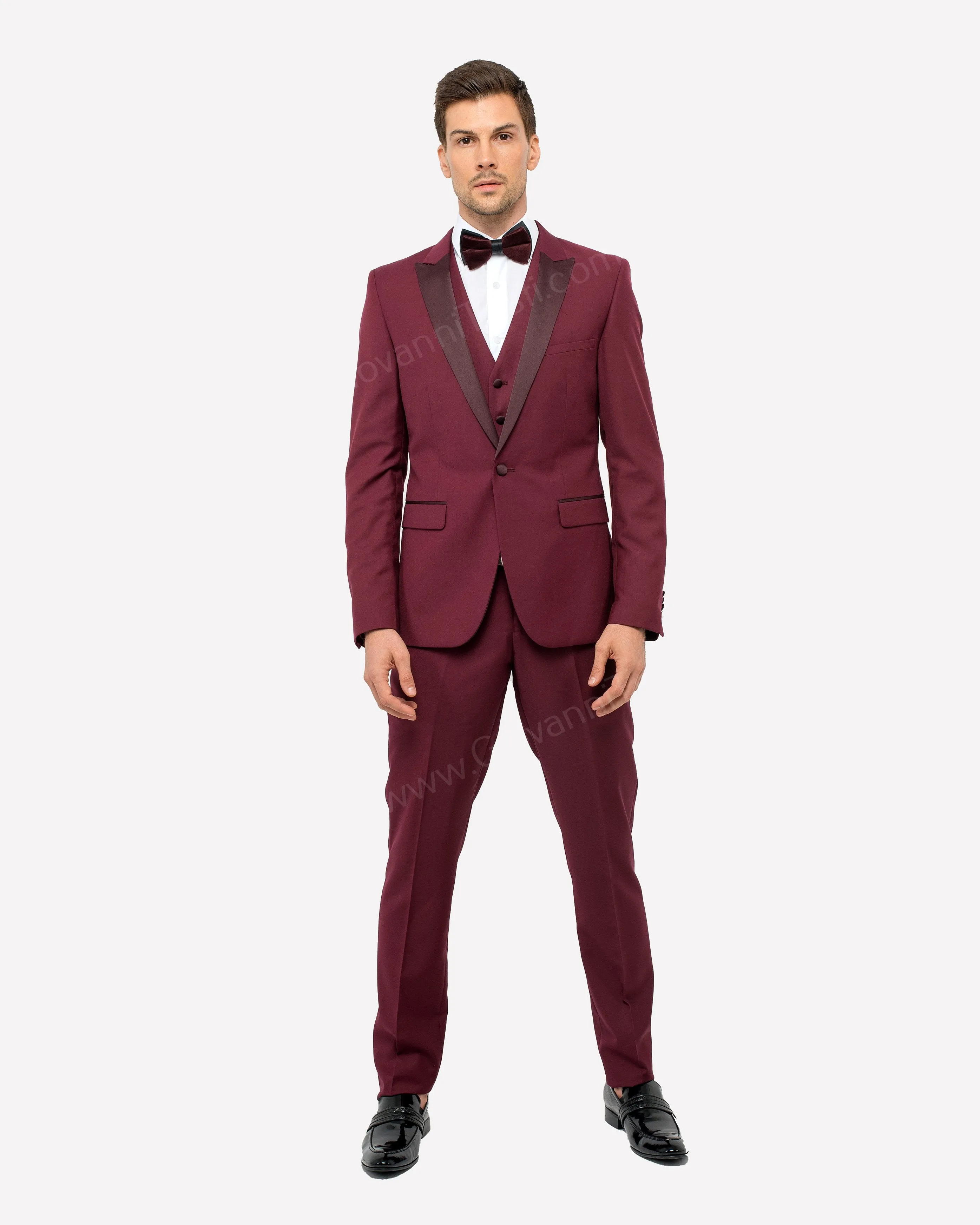 1 Button Peak Lapel Slim Fit Burgundy Tuxedo FF1PX V-1230