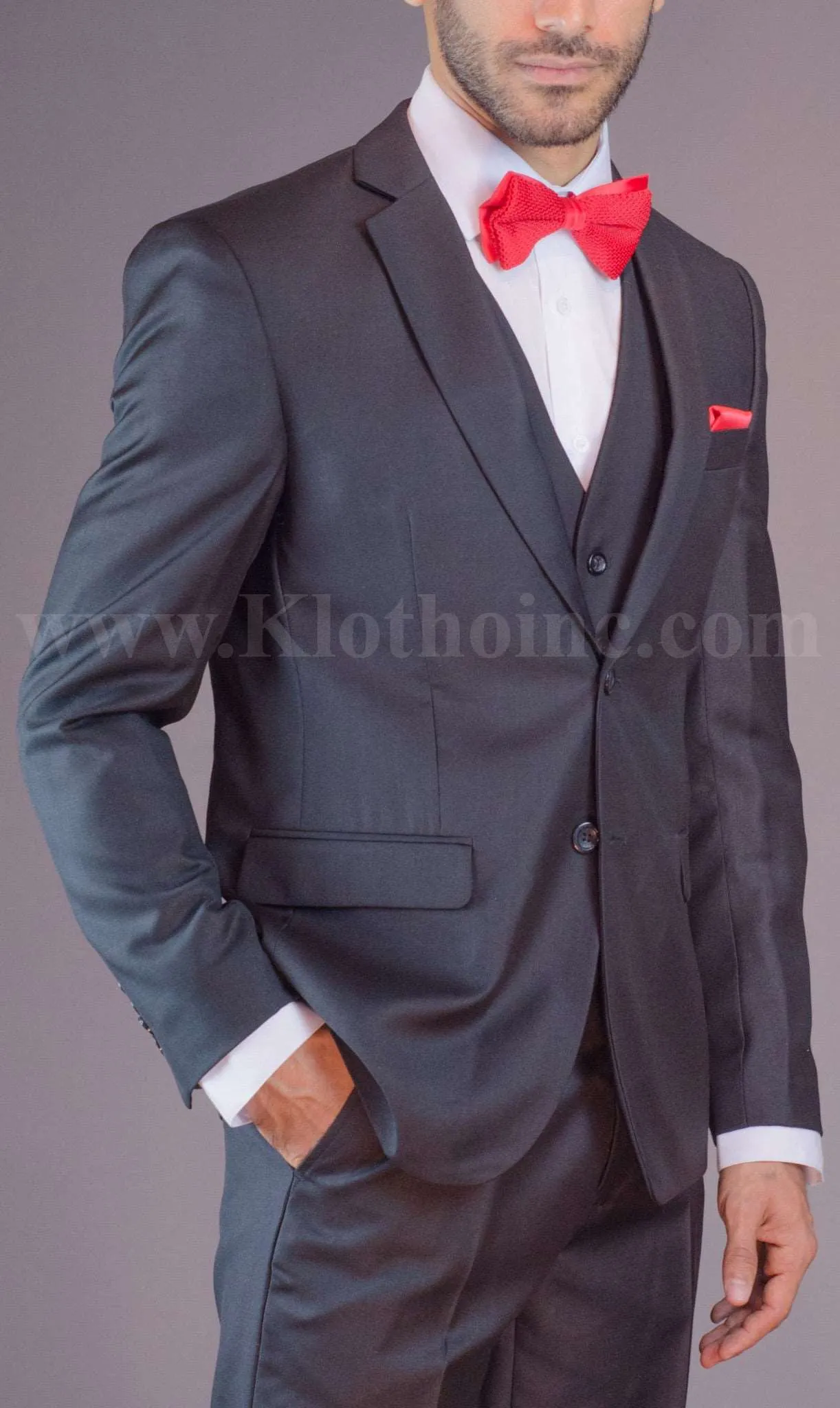 2 Button Notch Lapel Black Slim Fit Suit FF2SV-423