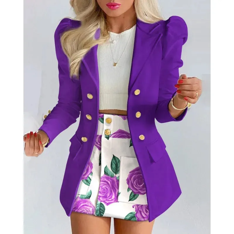 2024 Autumn Winter Women Two Piece Blazer Suit Elegant Office Lady Long Sleeve One Button Coat Jacket Shorts Set Outfits