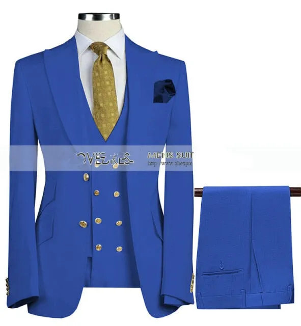 3 Pcs Set Suit Pants Vest Double breasted Custom Made / Fashion Men's Casual Boutique Business Groom Wedding Jacket Blazers Coat