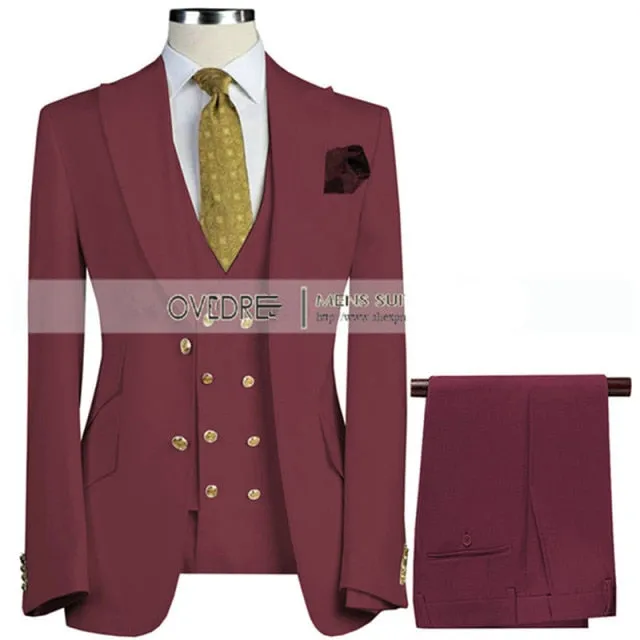 3 Pcs Set Suit Pants Vest Double breasted Custom Made / Fashion Men's Casual Boutique Business Groom Wedding Jacket Blazers Coat