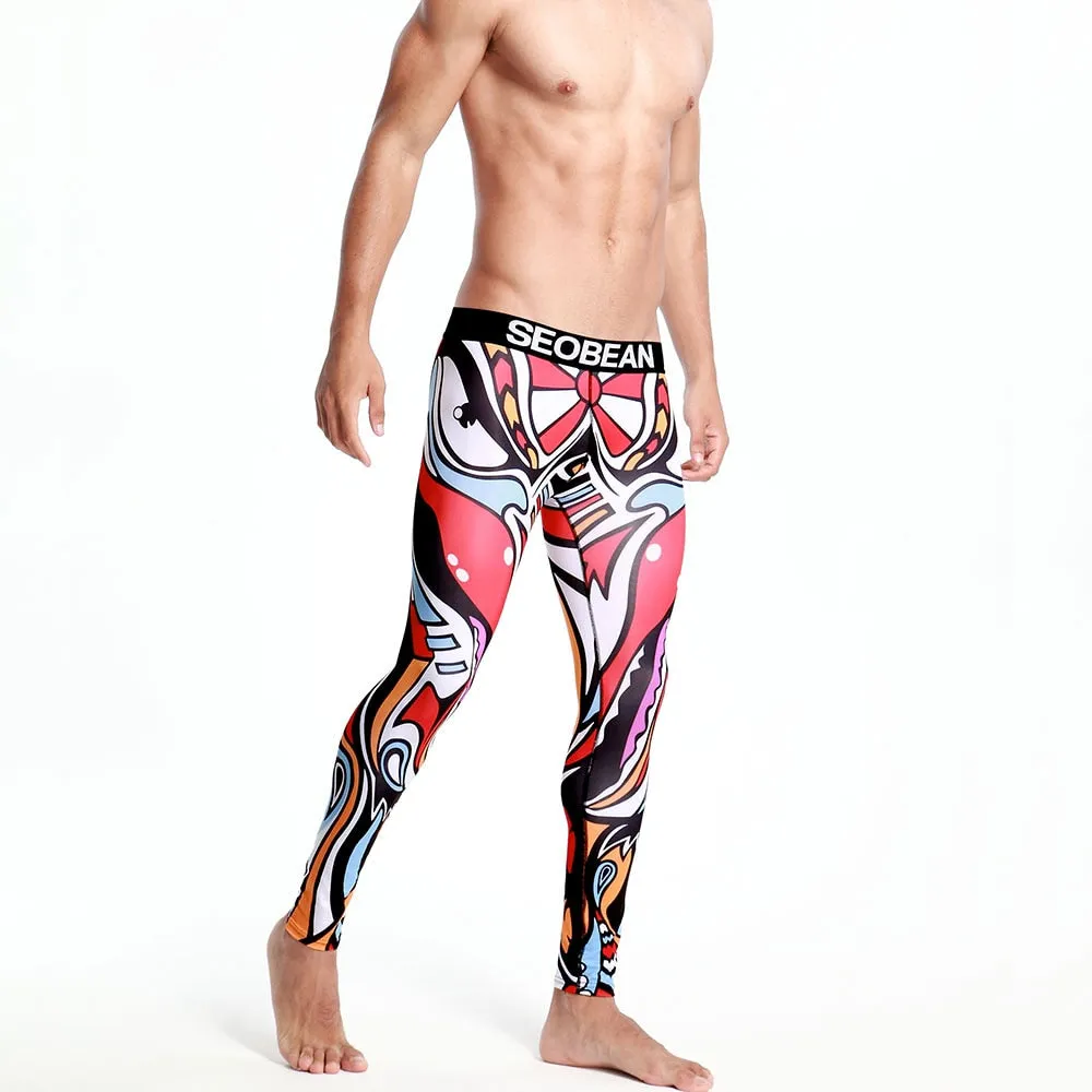 Abstract Printed Letter Waist Slim Fit Pants