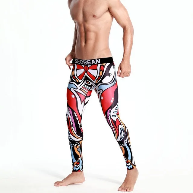 Abstract Printed Letter Waist Slim Fit Pants