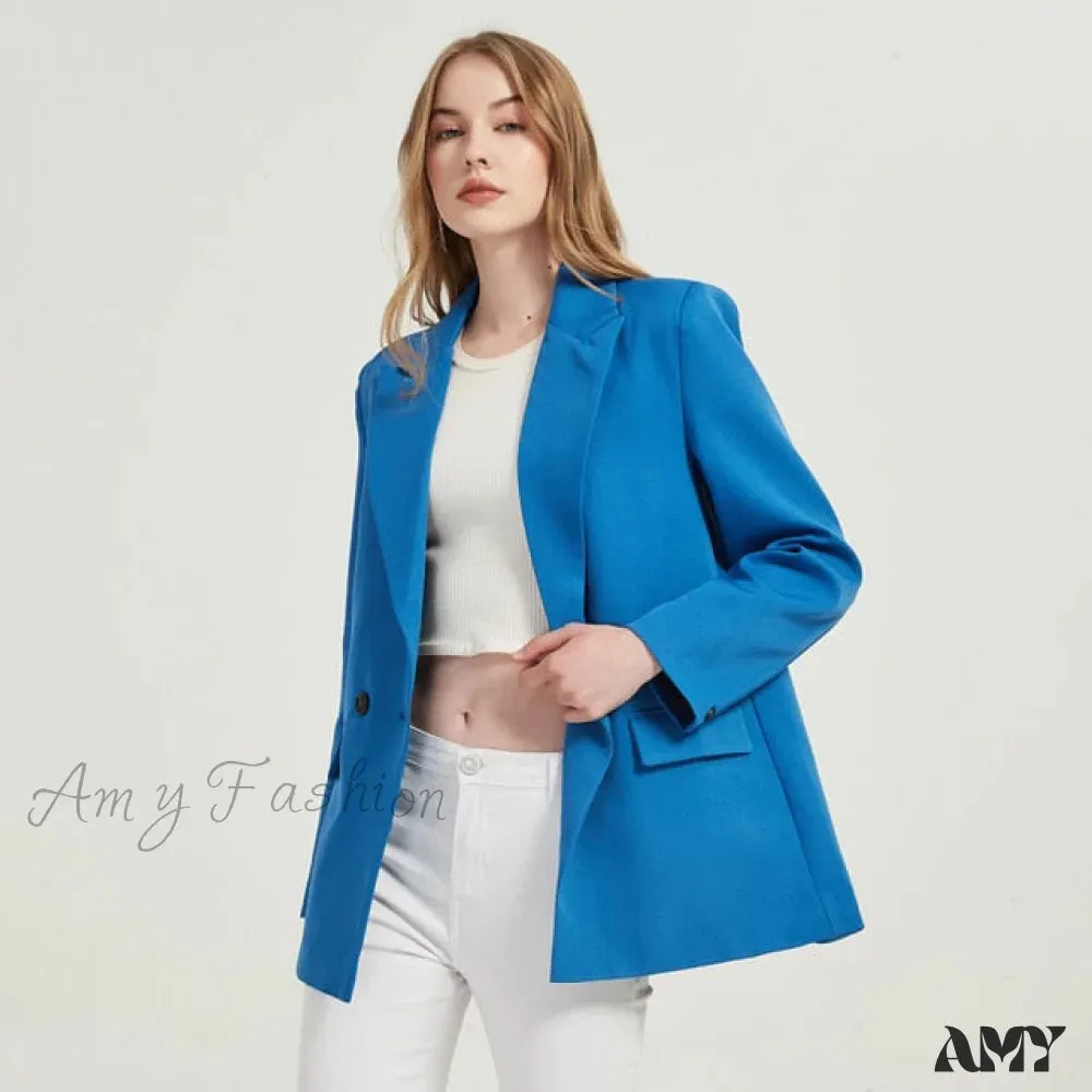 Amy Fashion - Casual Solid Color Pocket Decorative Blazer