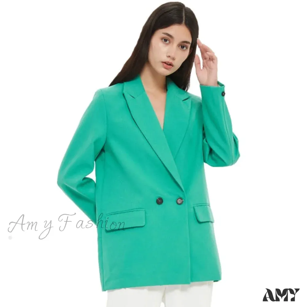 Amy Fashion - Casual Solid Color Pocket Decorative Blazer