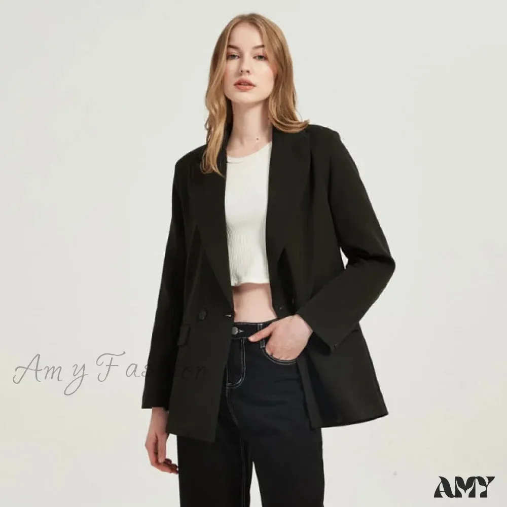 Amy Fashion - Casual Solid Color Pocket Decorative Blazer