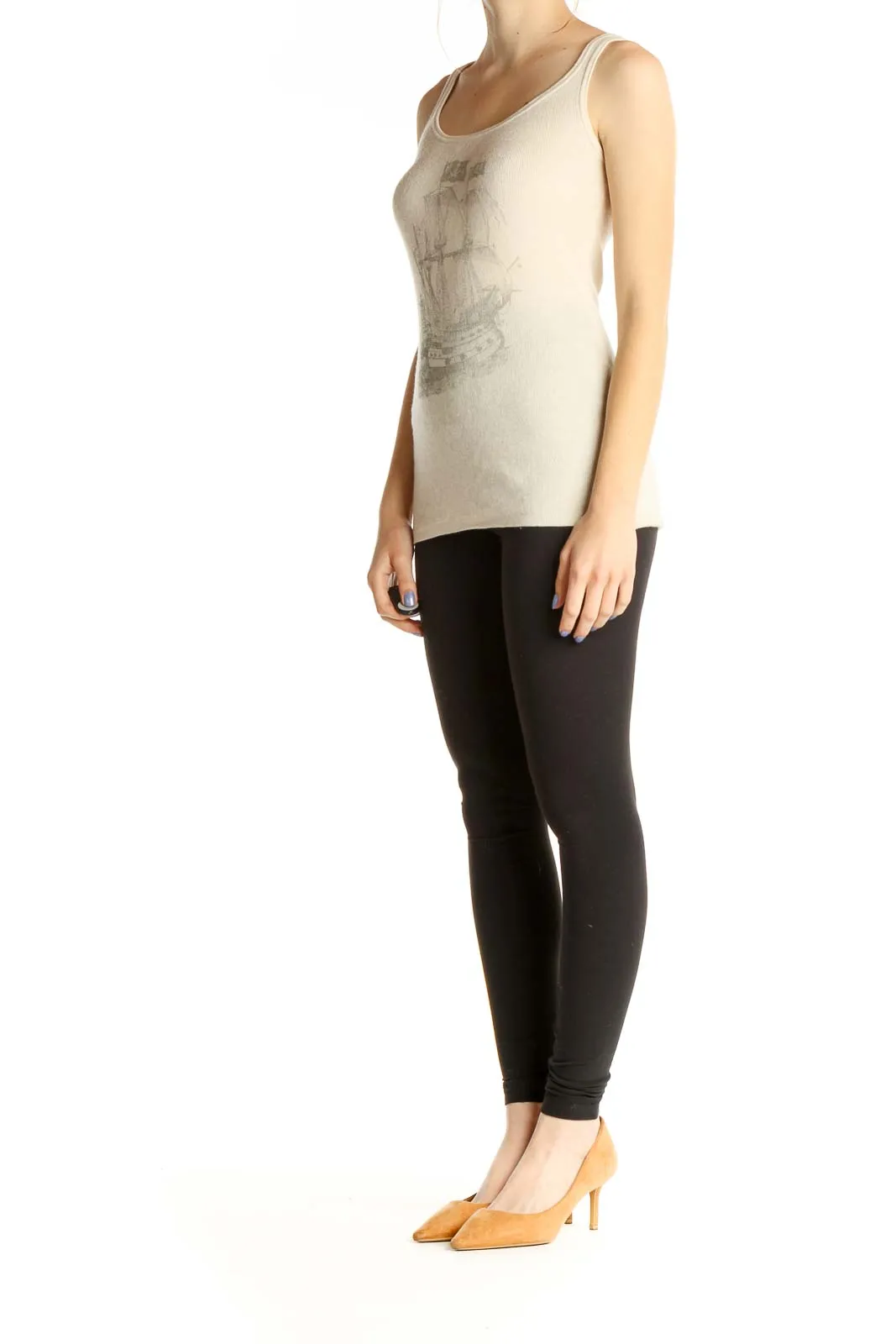 Beige Graphic Print Tank Top