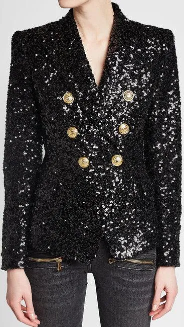 Black Sequin Double-Breasted Jacket