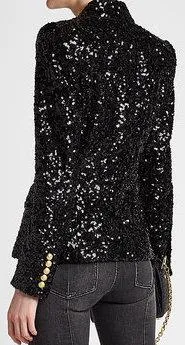 Black Sequin Double-Breasted Jacket