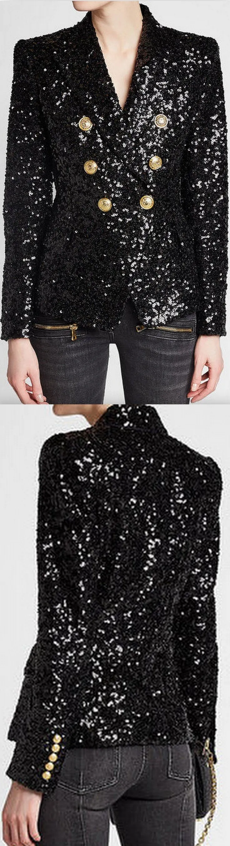 Black Sequin Double-Breasted Jacket