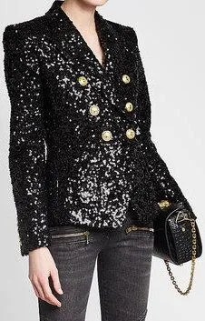 Black Sequin Double-Breasted Jacket