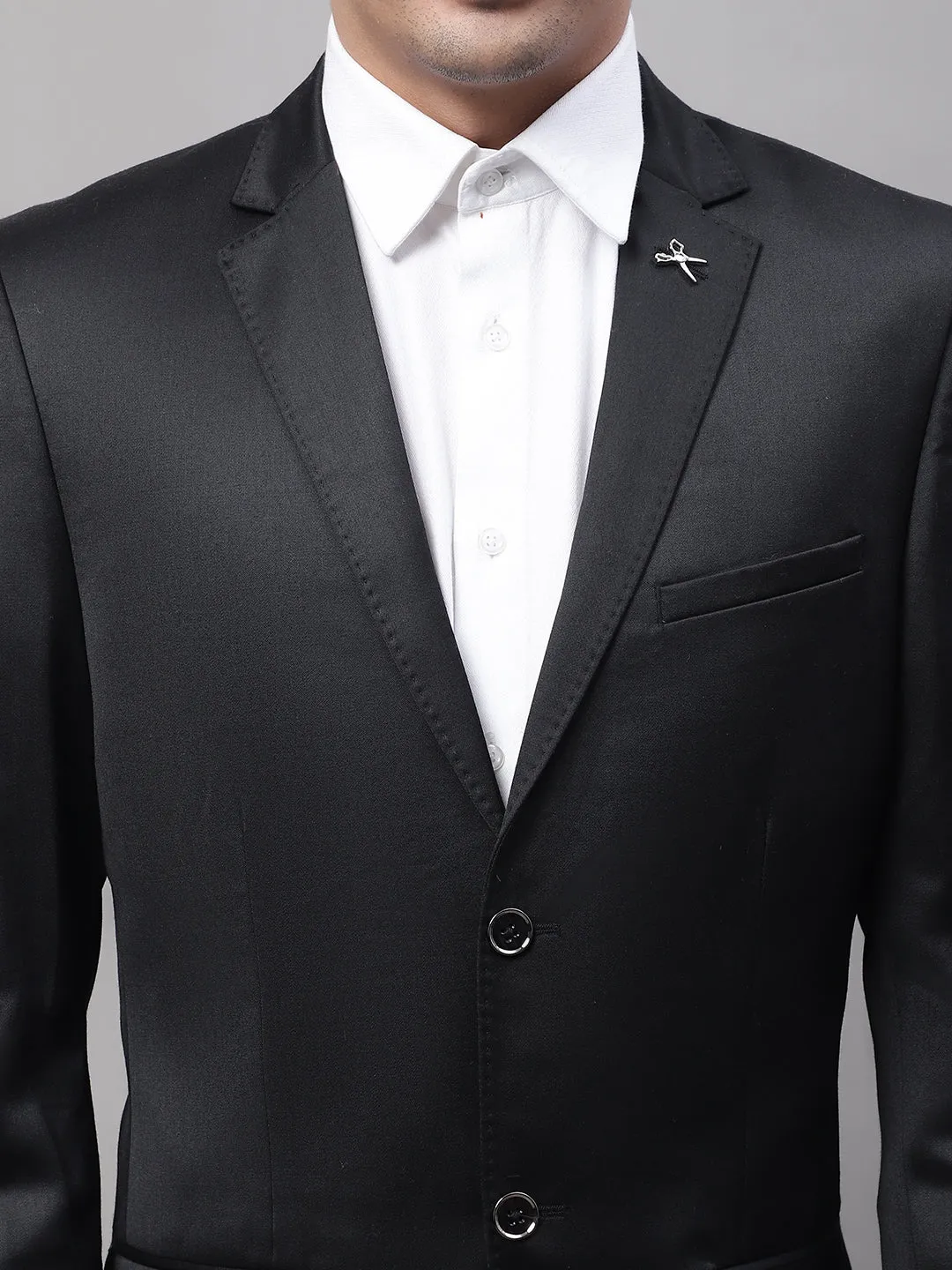 Black Solid Full Sleeves Casual Blazer For Men