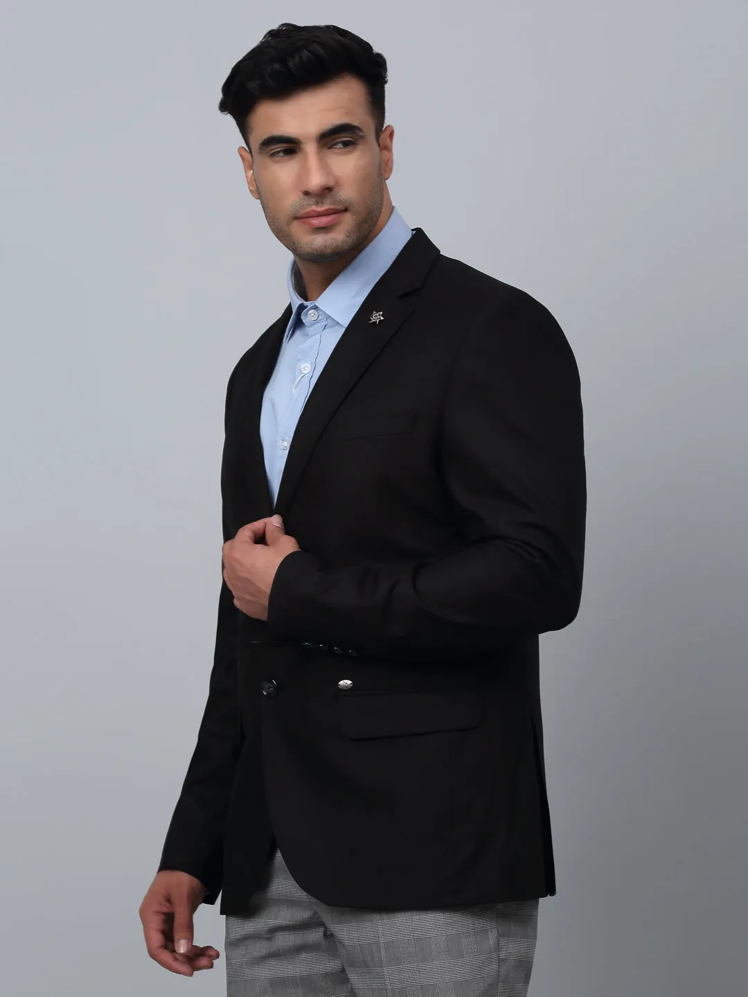 Black Solid Full Sleeves Formal Blazer For Men