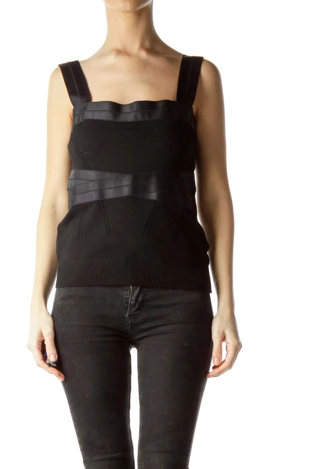 Black Stretch Designer Tank Top