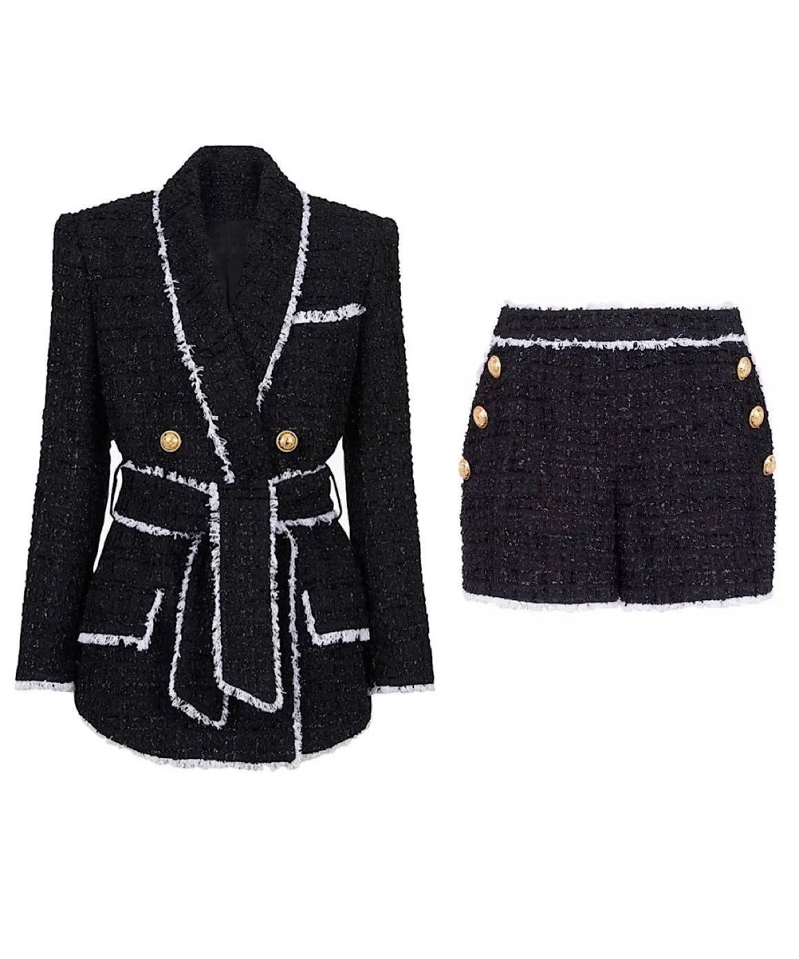 Black Tweed Belted Blazer