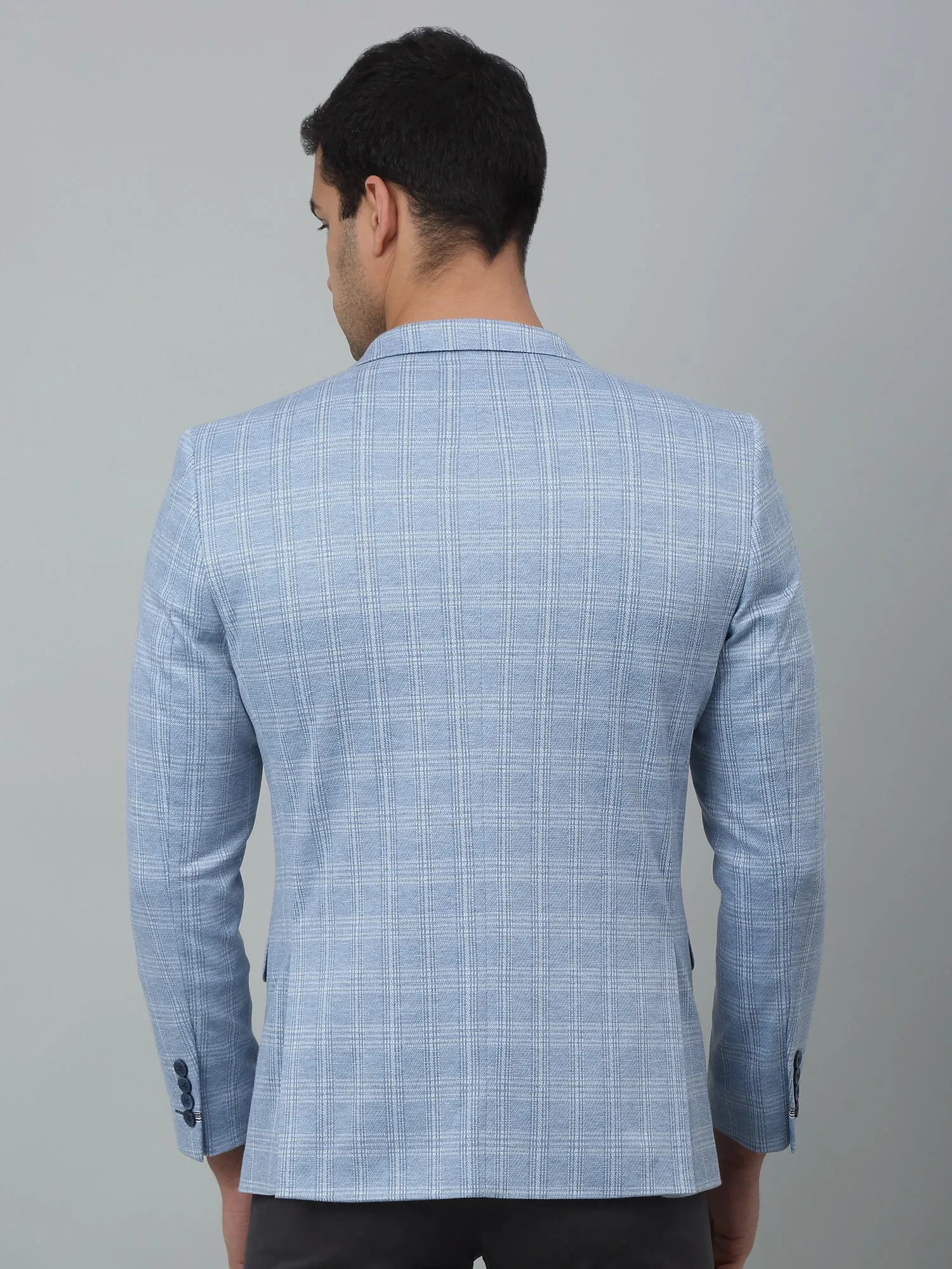 Blue Checkered Full Sleeves Casual Blazer For Men