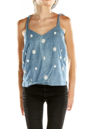 Blue Embroidered Floral Camisole Top