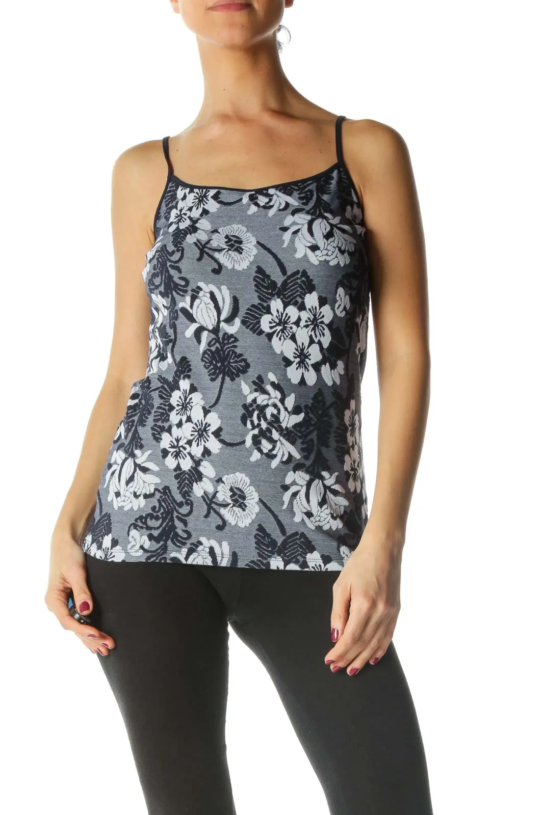 Blue Flower Print Tank Top