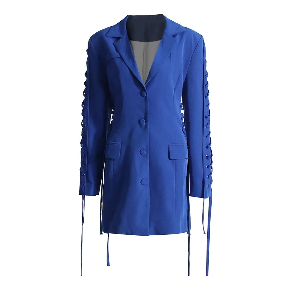 Blue Mini Jacket Dress with Ties