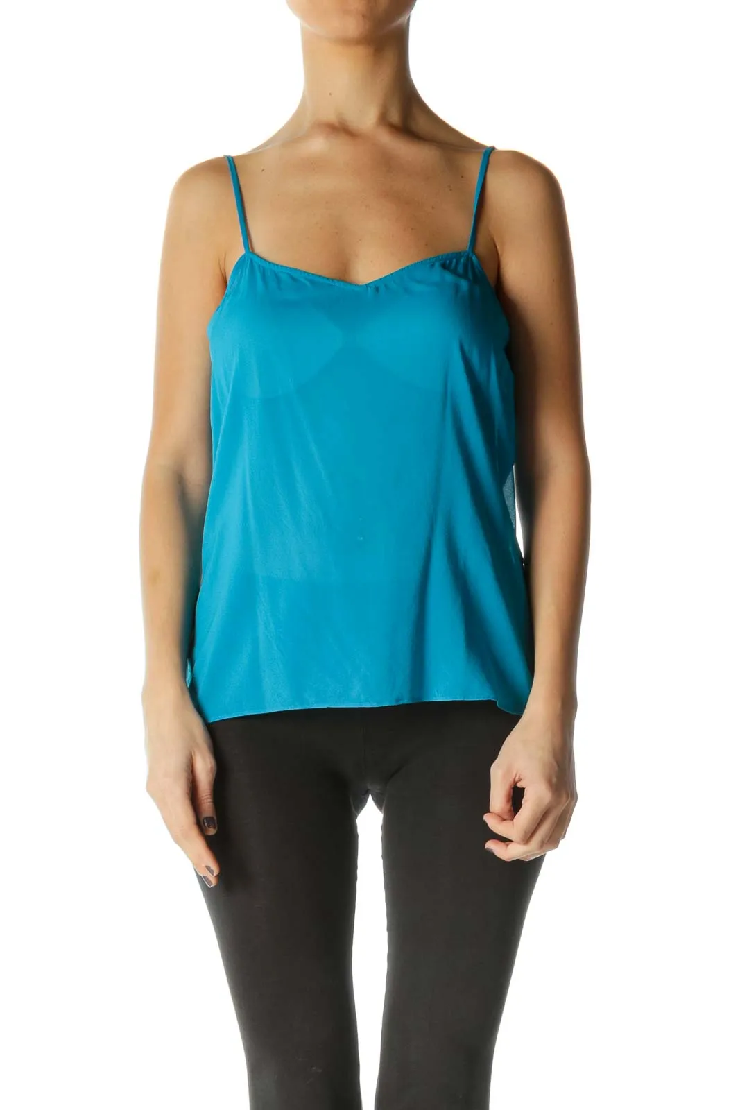 Blue Solid Sweetheart Neck Brunch Tank Top