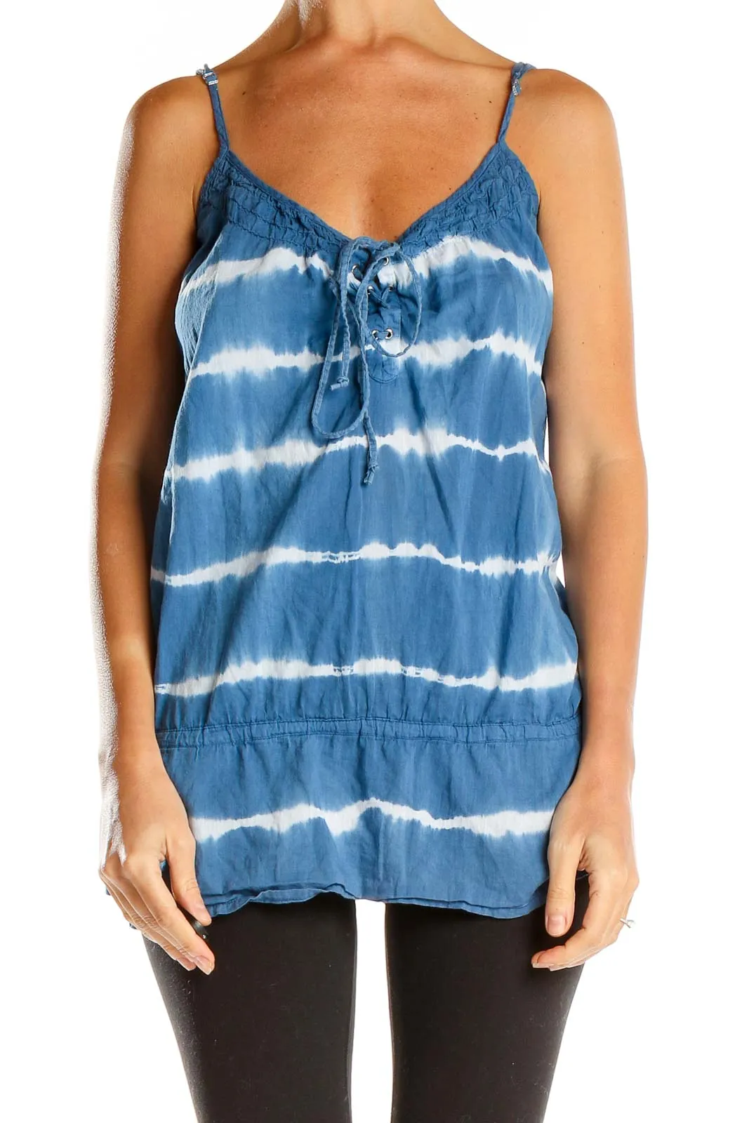 Blue Striped Tie And Dye Tank Top