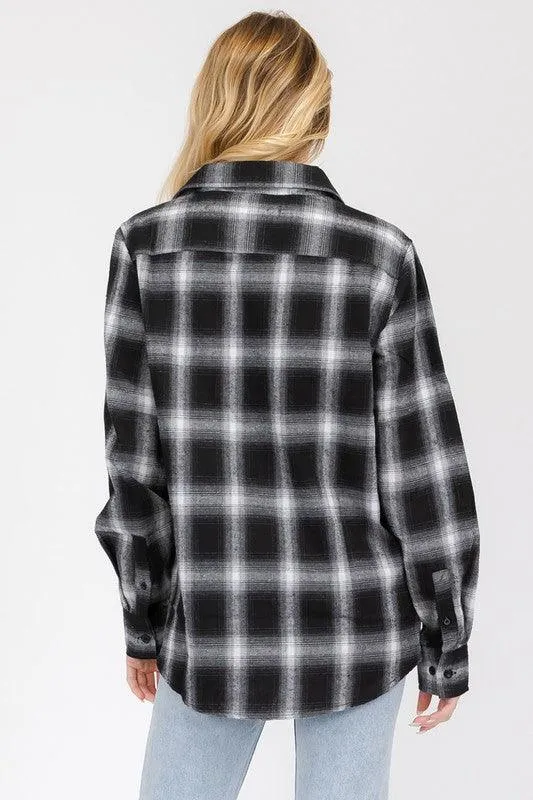 Boyfriend Fit Checker Plaid Flannel Long Sleeve