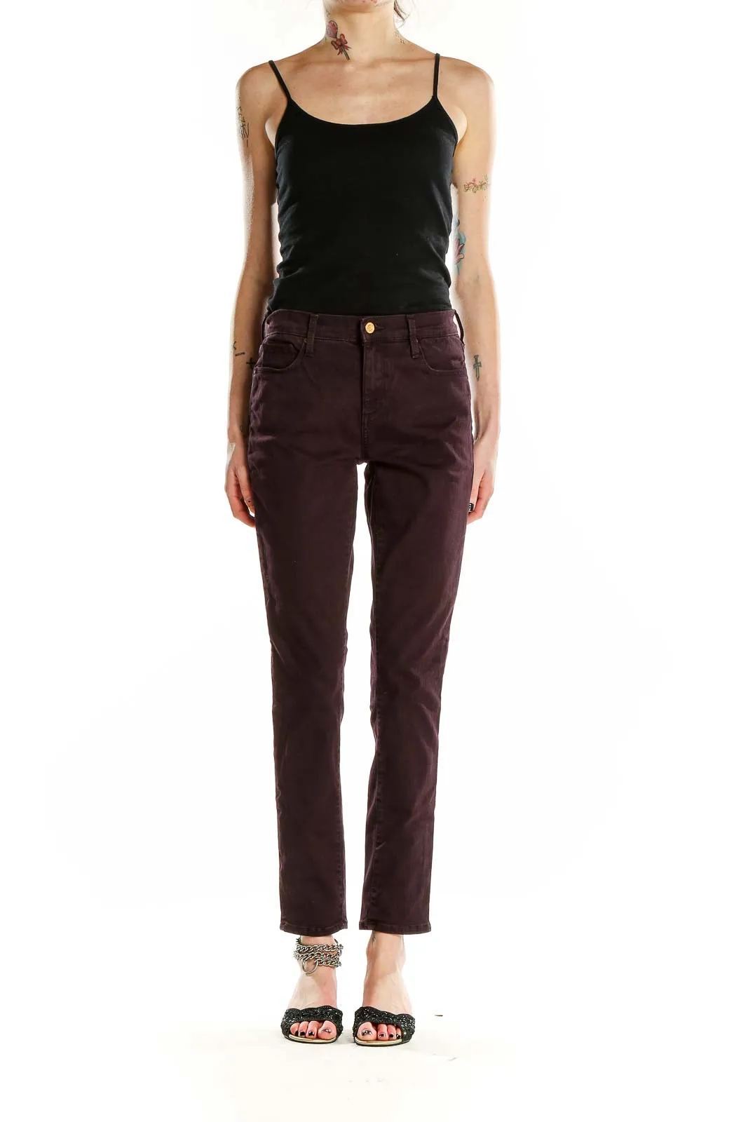 Burgundy Slim Fit Cotton Blend Pants