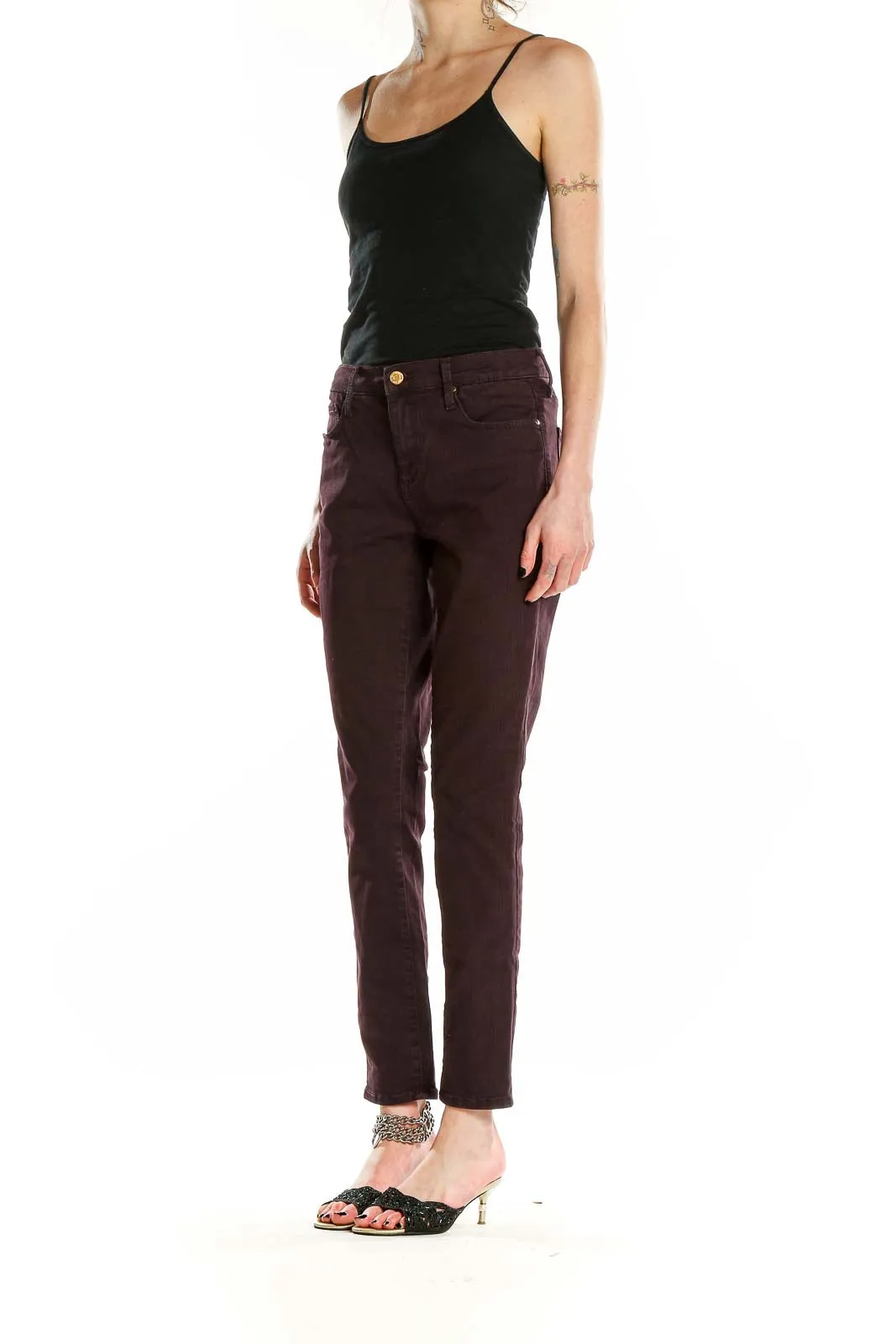 Burgundy Slim Fit Cotton Blend Pants