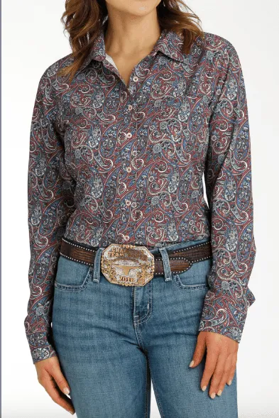 Cinch Women's ArenaFlex Burgundy Paisley Button Long Sleeve Western Shirt MSW9163024