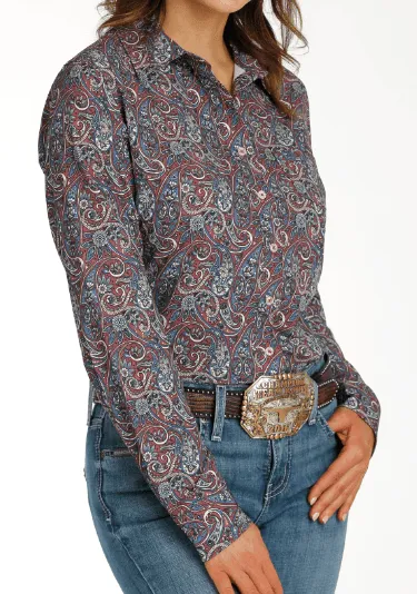 Cinch Women's ArenaFlex Burgundy Paisley Button Long Sleeve Western Shirt MSW9163024