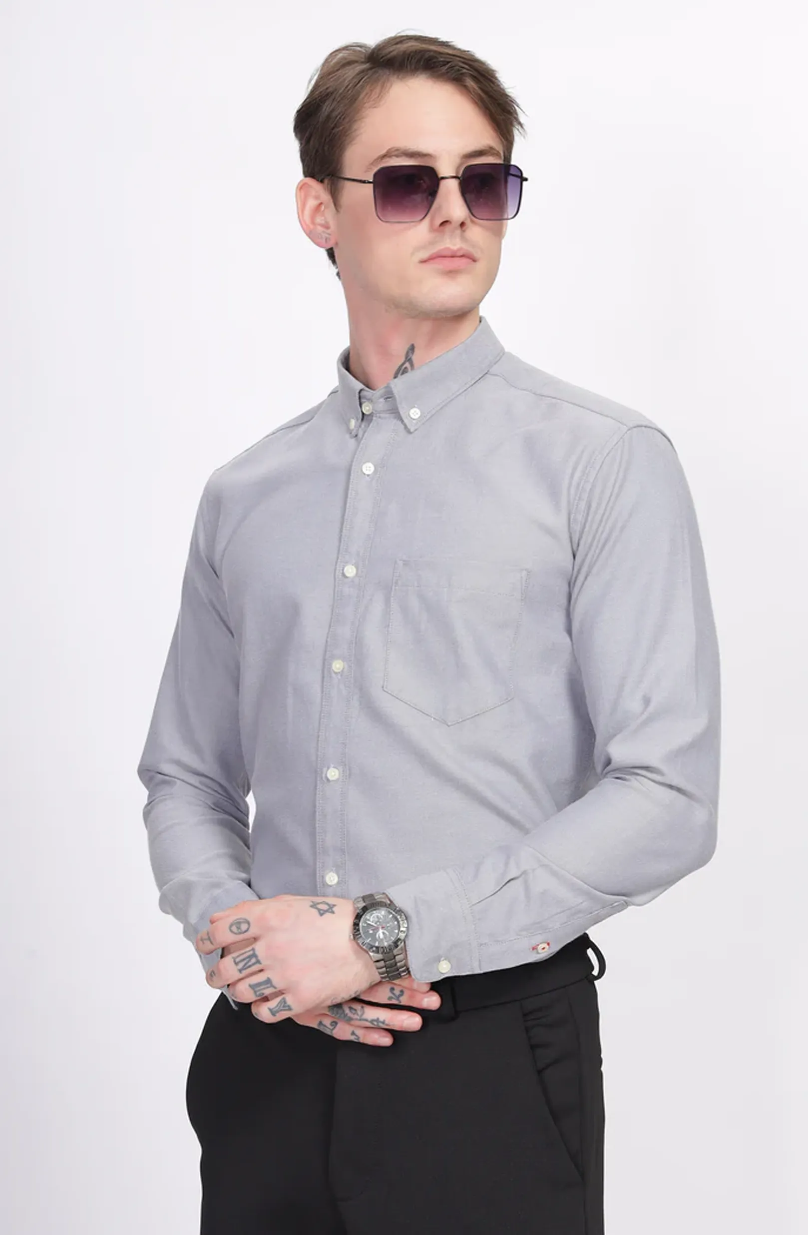 Classic Oxford Silver White Formal Shirt