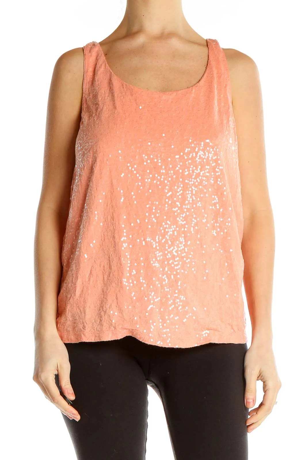 Coral Sequined Sleeveless Tank Top