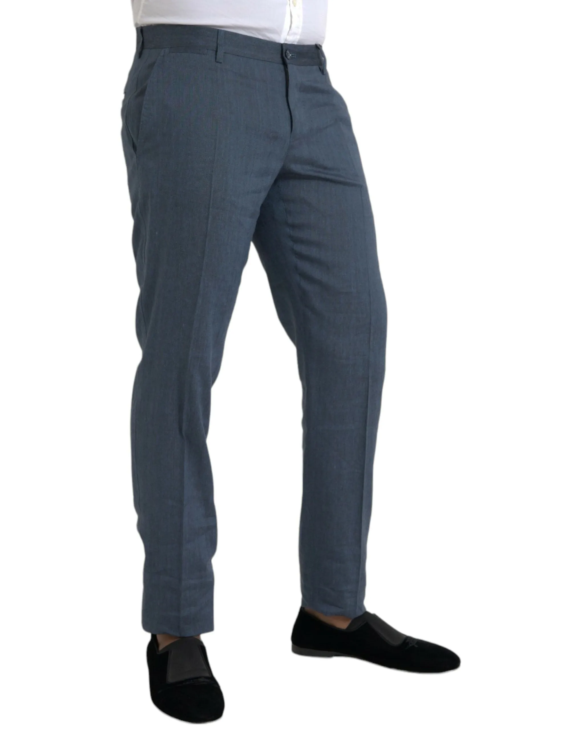 Dolce & Gabbana Blue Linen Silk Skinny Dress Pants