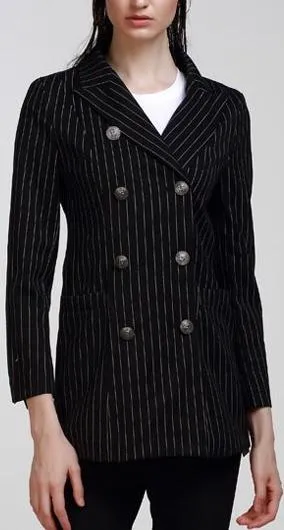 Double-Breasted Pinstripe Blazer