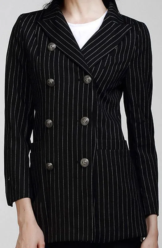 Double-Breasted Pinstripe Blazer