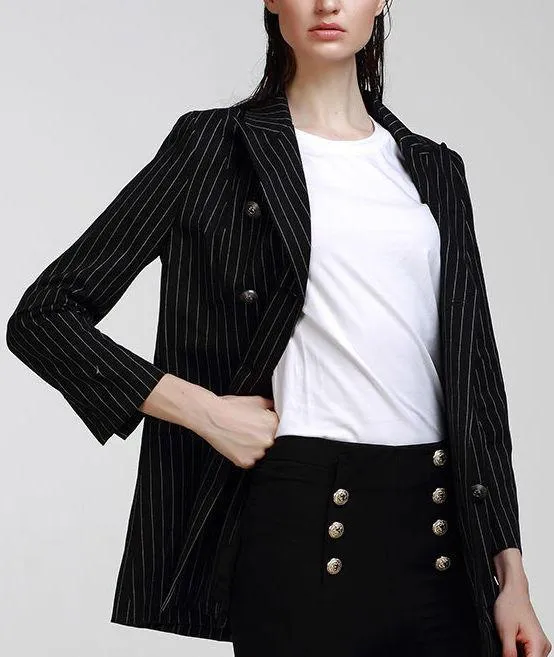 Double-Breasted Pinstripe Blazer