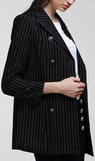 Double-Breasted Pinstripe Blazer