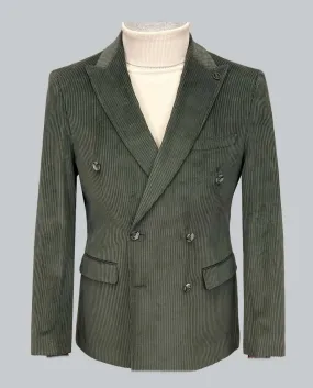 Double Breasted Velvet Blazer -  Olive