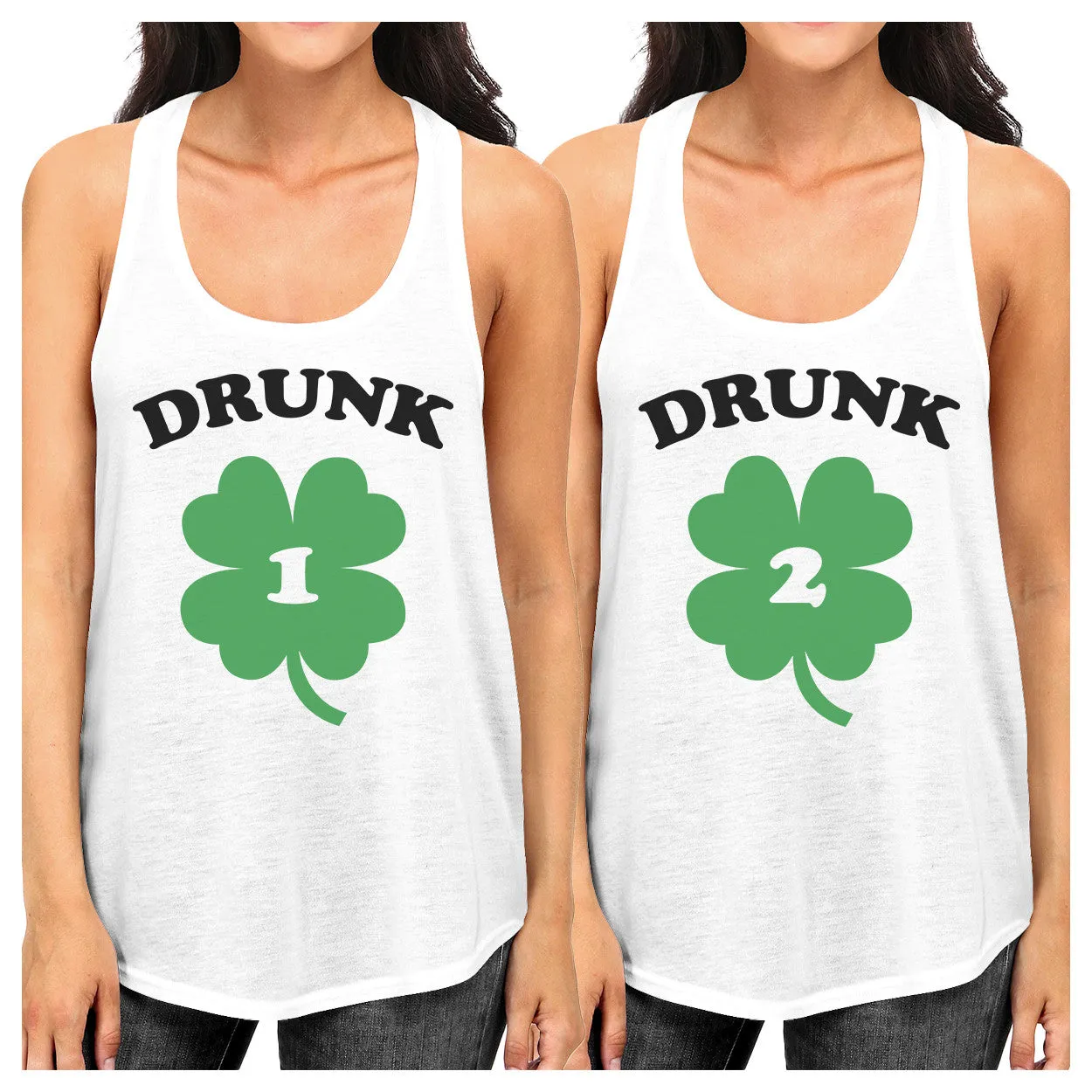 Drunk1 Drunk 2 Cute BFF Matching Tank Tops Pullover Funny Gift Idea