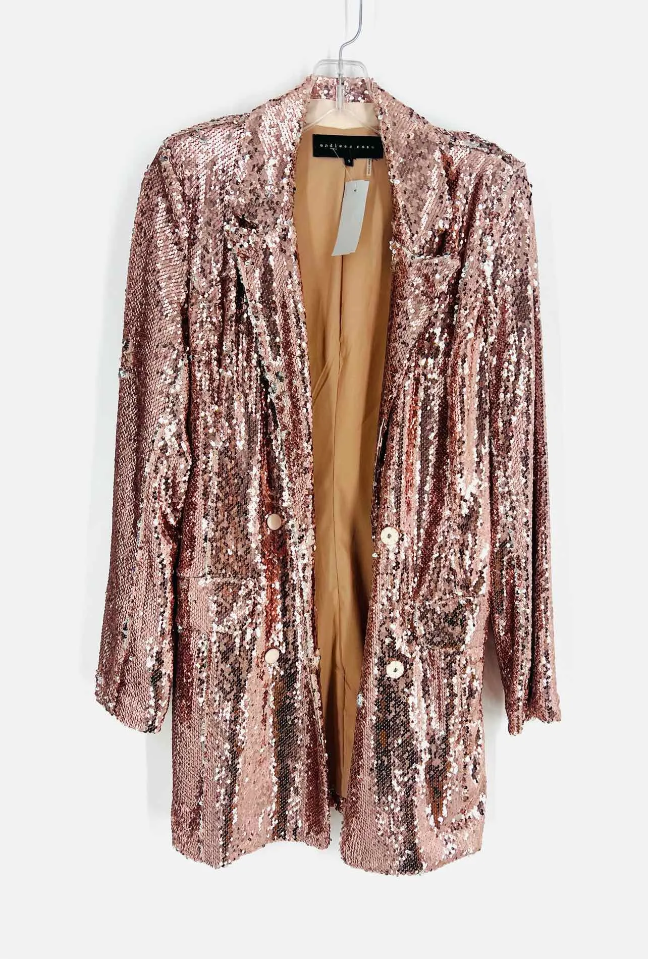 Endless Rose Size S Pink/Silver Double Breasted Sequin Blazer Blazer