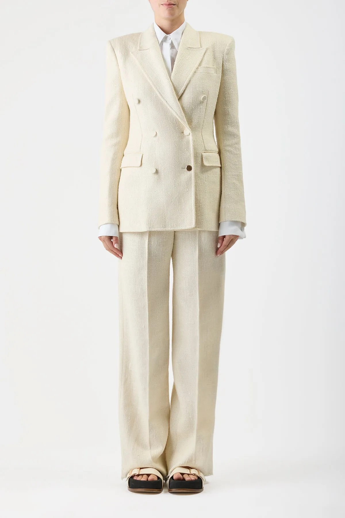 Gavin Blazer in Ivory Silk Virgin Wool Slub