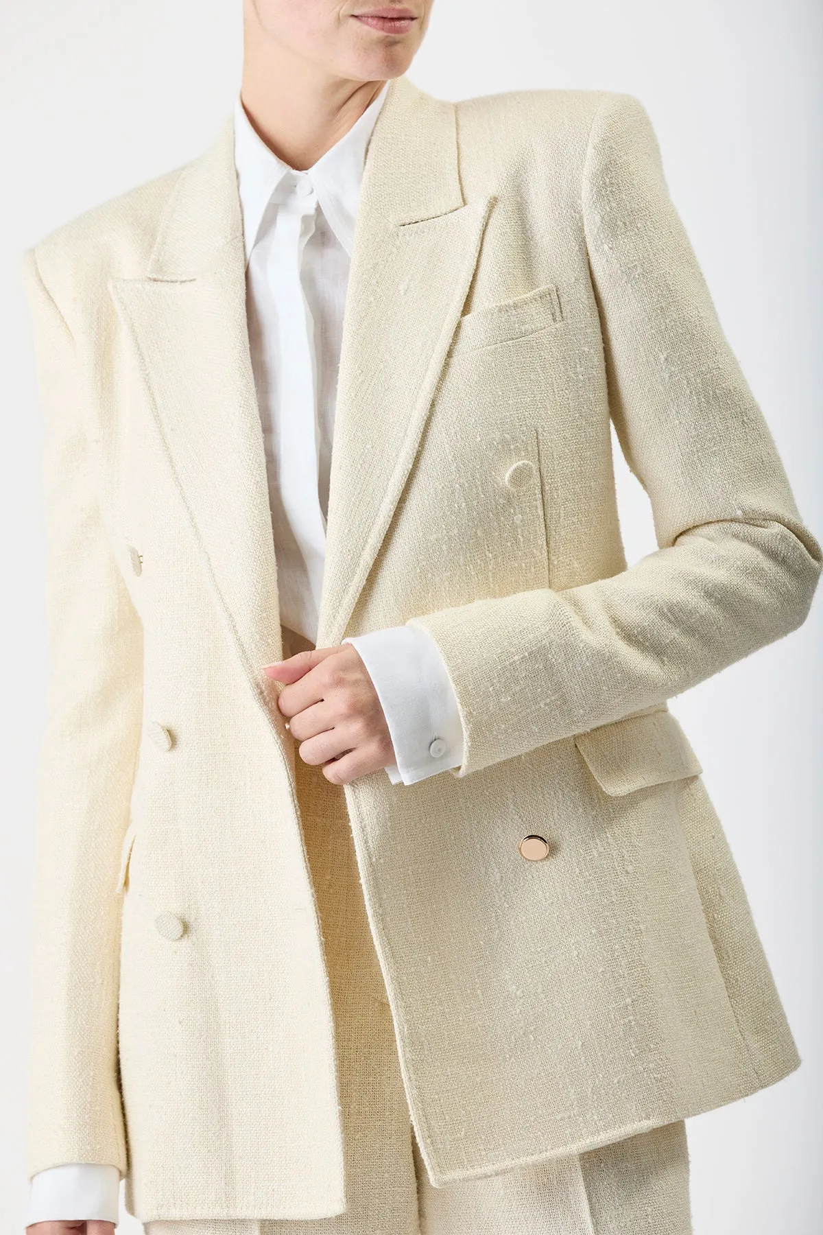 Gavin Blazer in Ivory Silk Virgin Wool Slub