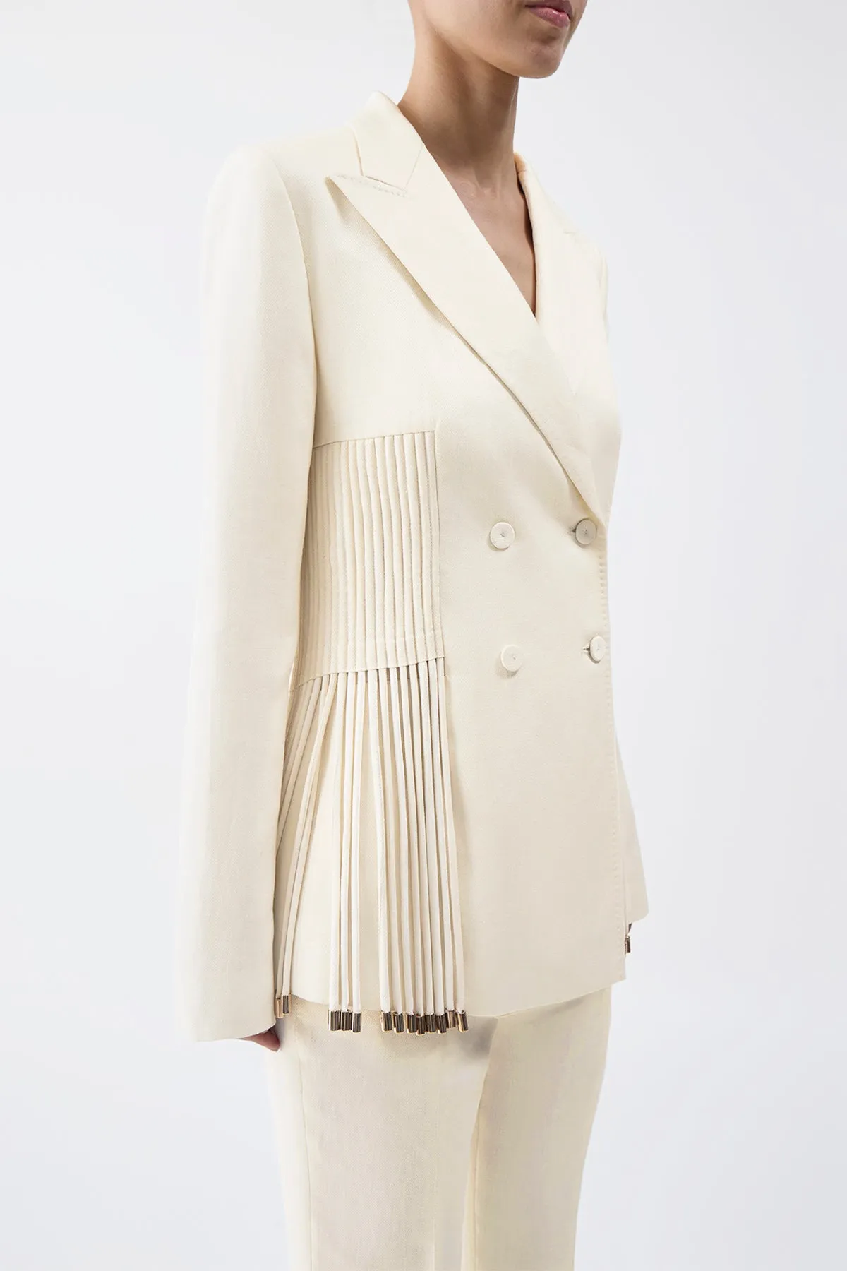 Giorgio Fringe Blazer in Ivory Textured Linen