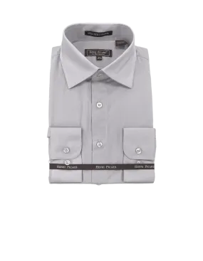 Gray men's long sleeves dress shirt spread collar convertible cuff regular fit