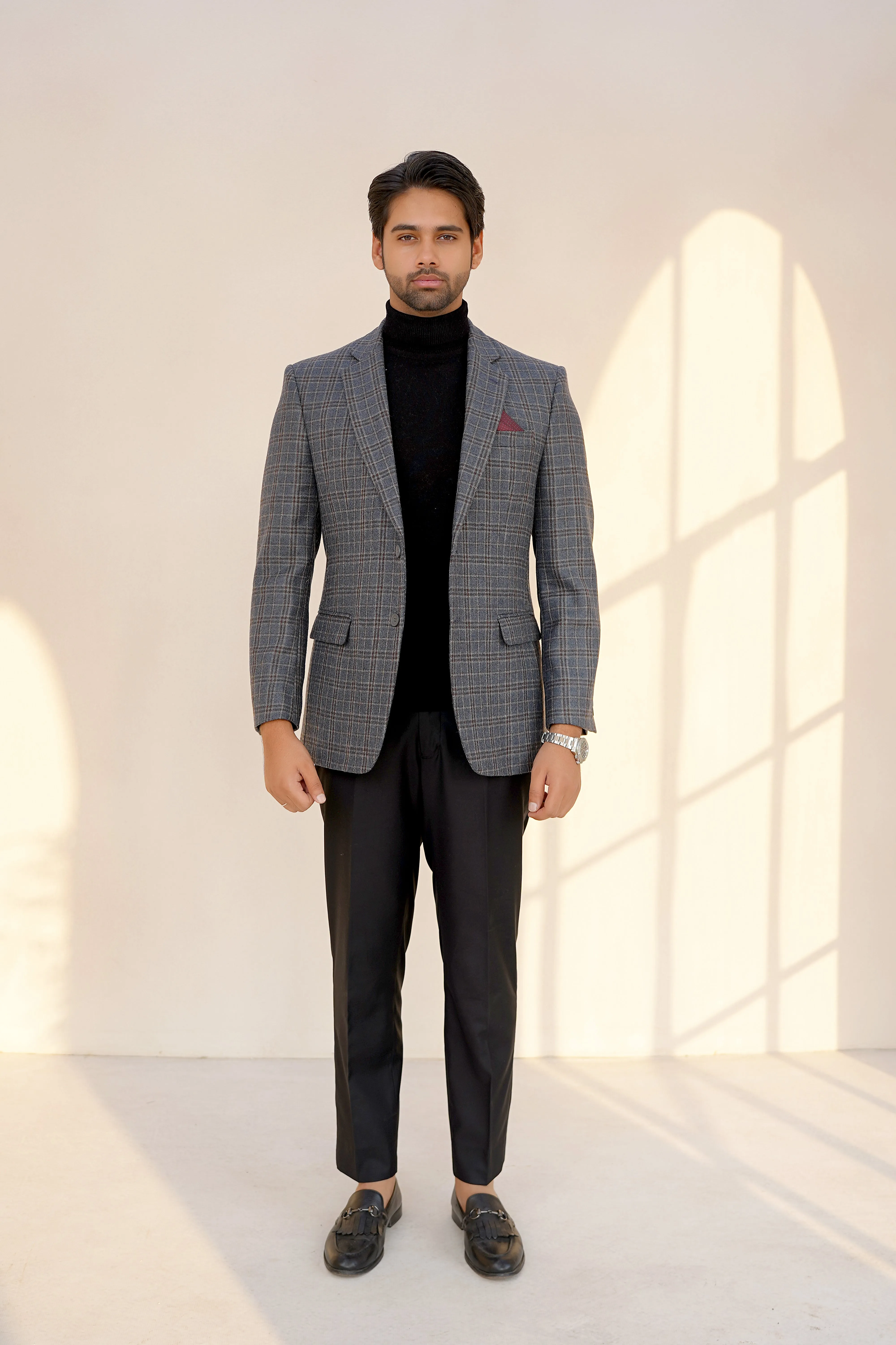 Grey Checks Worsted Tweed Classic Blazer