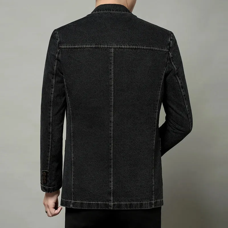 Hnzxzm 2024 New Mens Denim Blazer Coat Fashion Casual Denim Jacket Men Cotton Vintage Black Blue Denim Jacket Coat Men Jeans Blazers