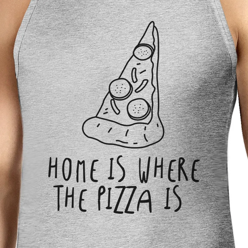 Home Where Pizza Mens Grey  Sleeveless Tank Top For Pizza Lovers