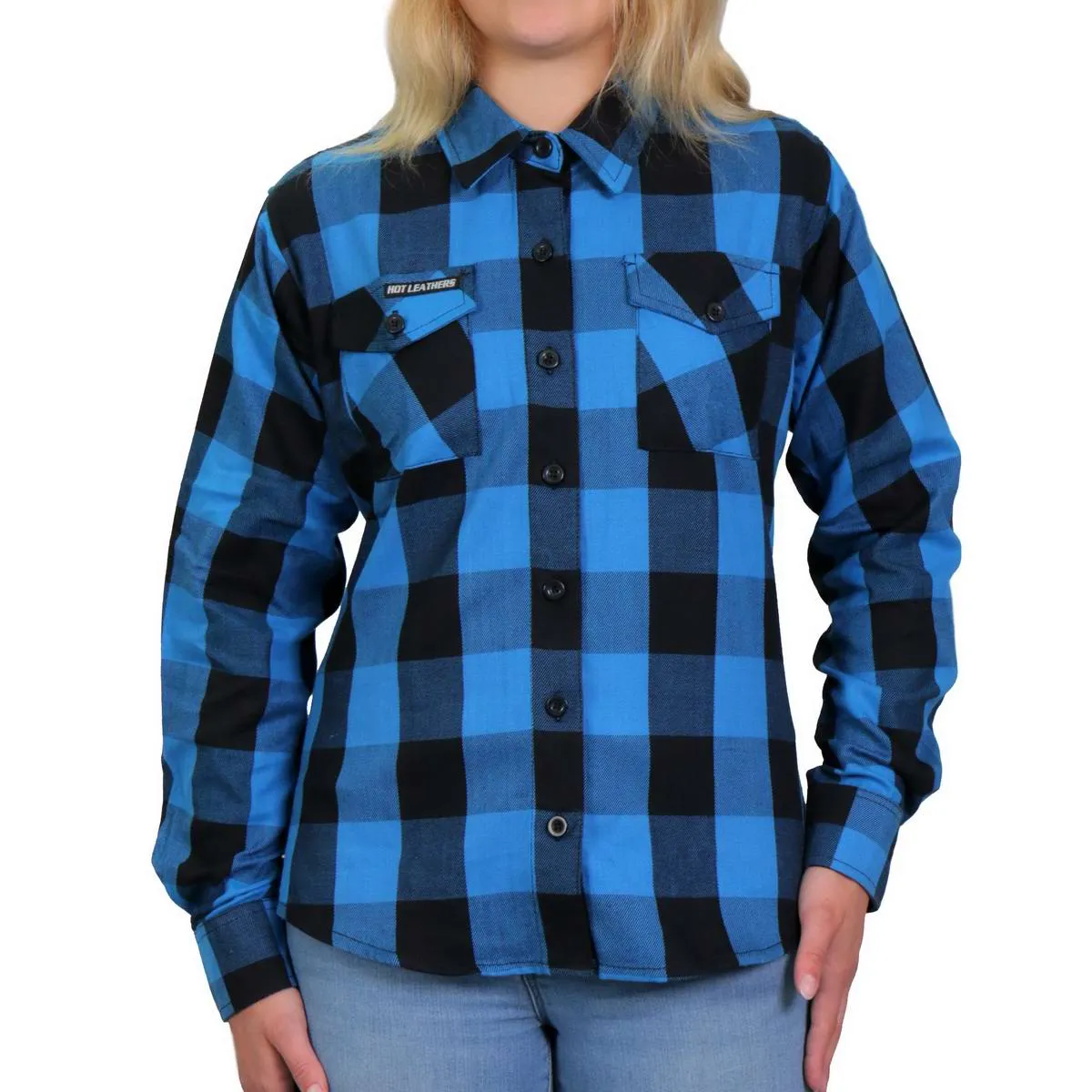 Hot Leathers FLL3004 Ladies Black and Aqua Long Sleeve Flannel