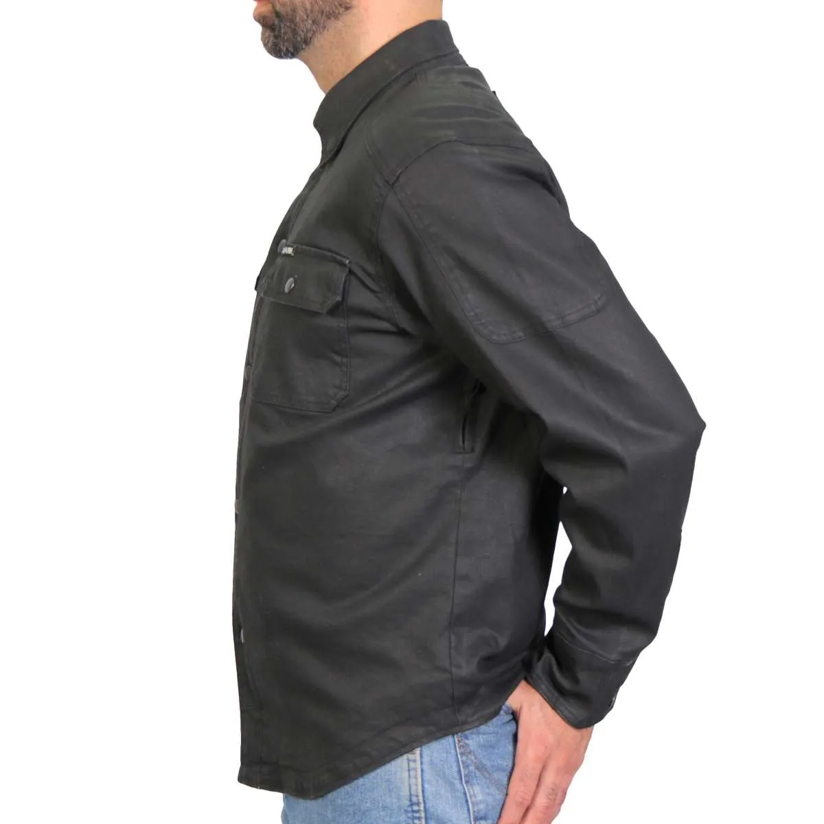 Hot Leathers JKM6003 Men's Black Waxed Cotton Concealed Carry Motorcycle Casual Shirt Jacket